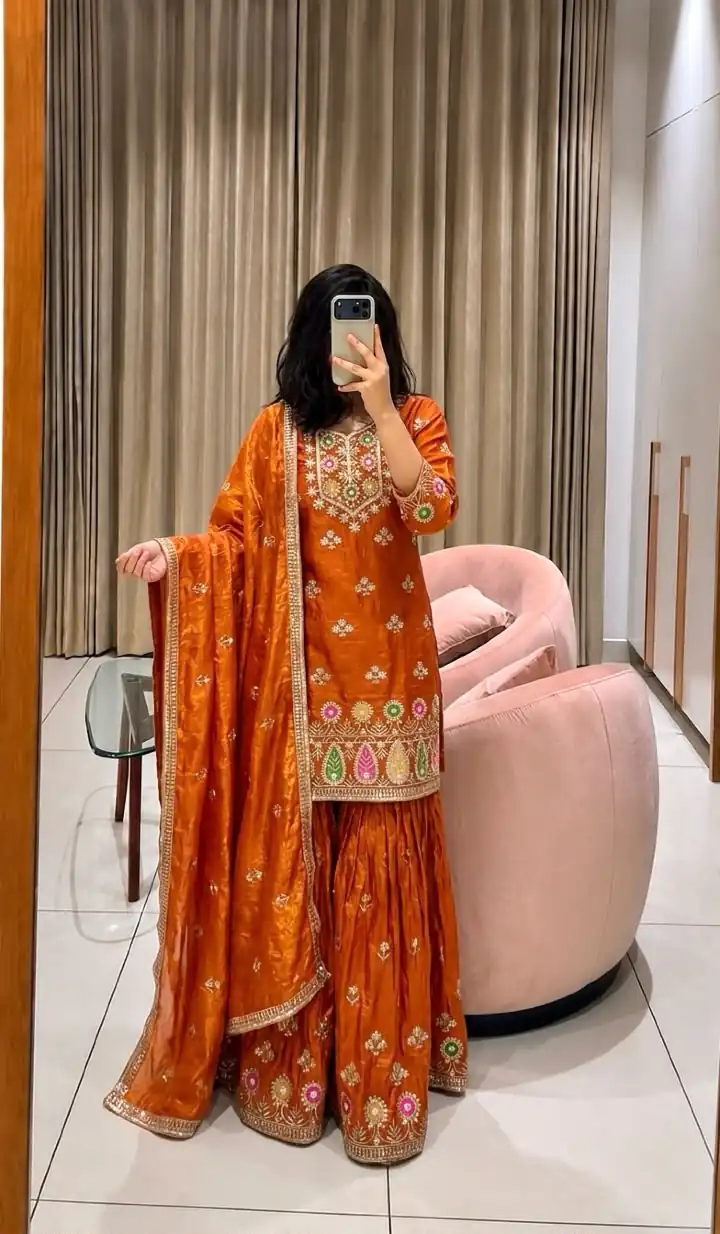 WW 1276 Rust Pure Endy Silk Salwar Suit with Embroidery Work & Sequins Work. Exclusive Offer ₹2399. Delivery 4-6 Working Days. Shop now. | Jump Suits, Salwar suit, Designer Suits, Casual Suits, Creative suits, Palazzo Suits, Party Wear Suits, Patiala Suits, Straight Suits