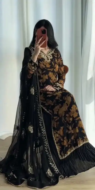 SRK 5366 Black l Faux Georgette Salwar Suit with Mirror Work & Embroidery Work. Get it for ₹2349. Delivery 4-6 Working Days. Shop now. | Jump Suits, Salwar suit, Designer Suits, Casual Suits, Creative suits, Palazzo Suits, Party Wear Suits, Patiala Suits, Straight Suits