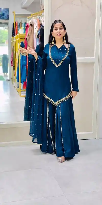 JF 054 Blue Color Roman Silk Salwar Suit with Embroidery Work. Available at ₹2399 only. Delivery 4-6 Working Days. Shop now. | Jump Suits, Salwar suit, Designer Suits, Casual Suits, Creative suits, Palazzo Suits, Party Wear Suits, Patiala Suits, Straight Suits
