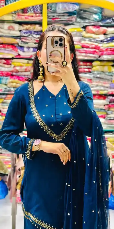 JF 054 Blue Color Roman Silk Salwar Suit with Embroidery Work. Available at ₹2399 only. Delivery 4-6 Working Days. Shop now. | Jump Suits, Salwar suit, Designer Suits, Casual Suits, Creative suits, Palazzo Suits, Party Wear Suits, Patiala Suits, Straight Suits