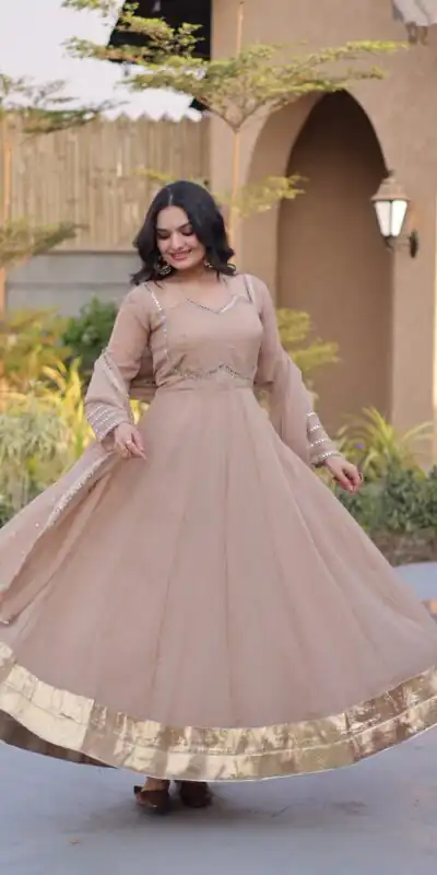KA 1261 Cream Silver Crunchy Gown Perfect for Wedding, Party, Durga Puja, Ganesh Chaturthi, Family Gatherings – n. Festive Deal ₹2249. Delivery 4-6 Worki | Gowns, Bollywood Gowns, Creative Gowns, Designer Gowns, Embroidered Gowns, Party Wear Gowns