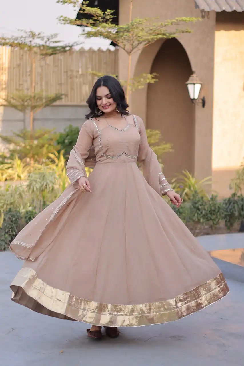 KA 1261 Cream Silver Crunchy Gown Perfect for Wedding, Party, Durga Puja, Ganesh Chaturthi, Family Gatherings – n. Festive Deal ₹2249. Delivery 4-6 Worki | Gowns, Bollywood Gowns, Creative Gowns, Designer Gowns, Embroidered Gowns, Party Wear Gowns