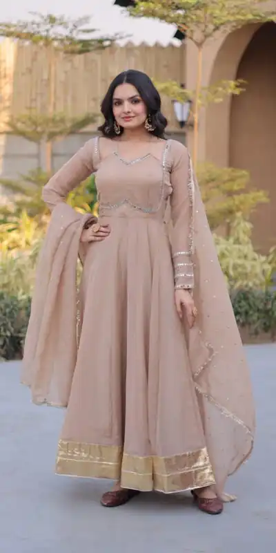 KA 1261 Cream Silver Crunchy Gown Perfect for Wedding, Party, Durga Puja, Ganesh Chaturthi, Family Gatherings – n. Festive Deal ₹2249. Delivery 4-6 Worki | Gowns, Bollywood Gowns, Creative Gowns, Designer Gowns, Embroidered Gowns, Party Wear Gowns