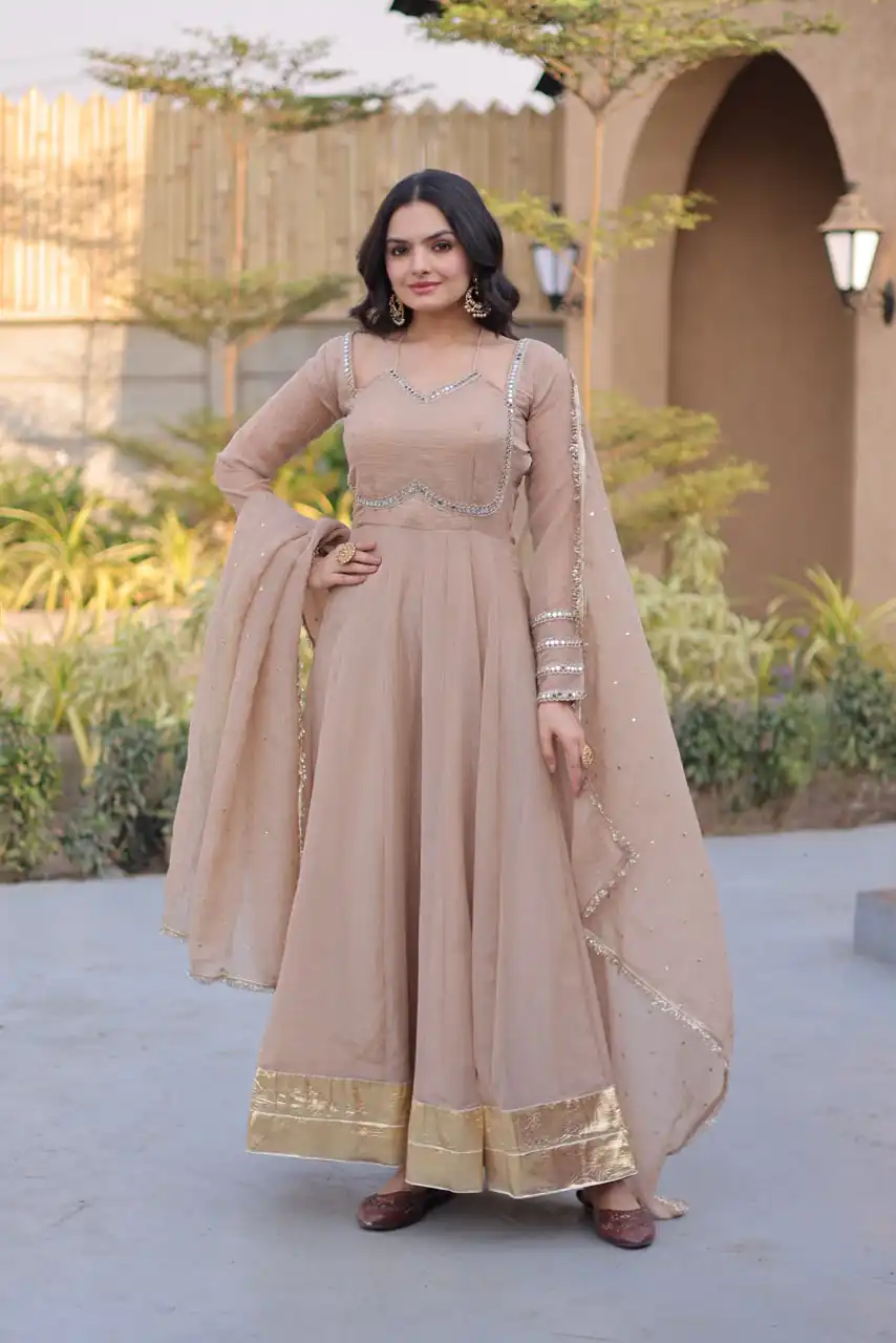 KA 1261 Cream Silver Crunchy Gown Perfect for Wedding, Party, Durga Puja, Ganesh Chaturthi, Family Gatherings – n. Festive Deal ₹2249. Delivery 4-6 Worki | Gowns, Bollywood Gowns, Creative Gowns, Designer Gowns, Embroidered Gowns, Party Wear Gowns