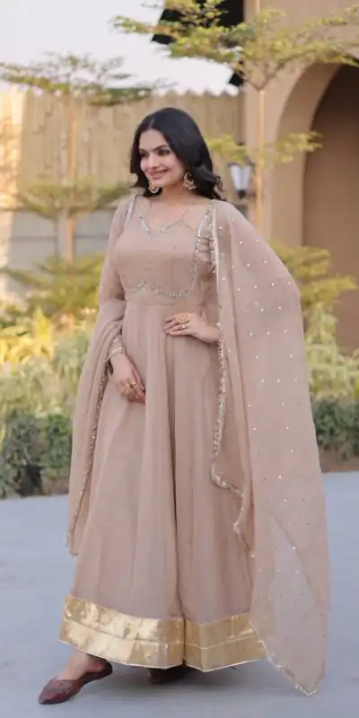 KA 1261 Cream Silver Crunchy Gown Perfect for Wedding, Party, Durga Puja, Ganesh Chaturthi, Family Gatherings – n. Festive Deal ₹2249. Delivery 4-6 Worki | Gowns, Bollywood Gowns, Creative Gowns, Designer Gowns, Embroidered Gowns, Party Wear Gowns