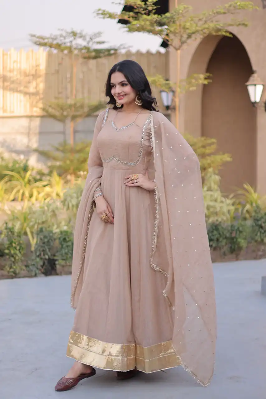 KA 1261 Cream Silver Crunchy Gown Perfect for Wedding, Party, Durga Puja, Ganesh Chaturthi, Family Gatherings – n. Festive Deal ₹2249. Delivery 4-6 Worki | Gowns, Bollywood Gowns, Creative Gowns, Designer Gowns, Embroidered Gowns, Party Wear Gowns