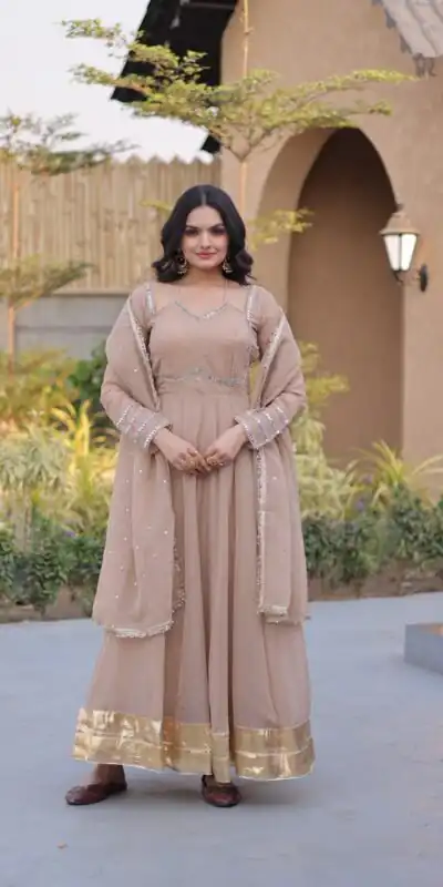 KA 1261 Cream Silver Crunchy Gown Perfect for Wedding, Party, Durga Puja, Ganesh Chaturthi, Family Gatherings – n. Festive Deal ₹2249. Delivery 4-6 Worki | Gowns, Bollywood Gowns, Creative Gowns, Designer Gowns, Embroidered Gowns, Party Wear Gowns