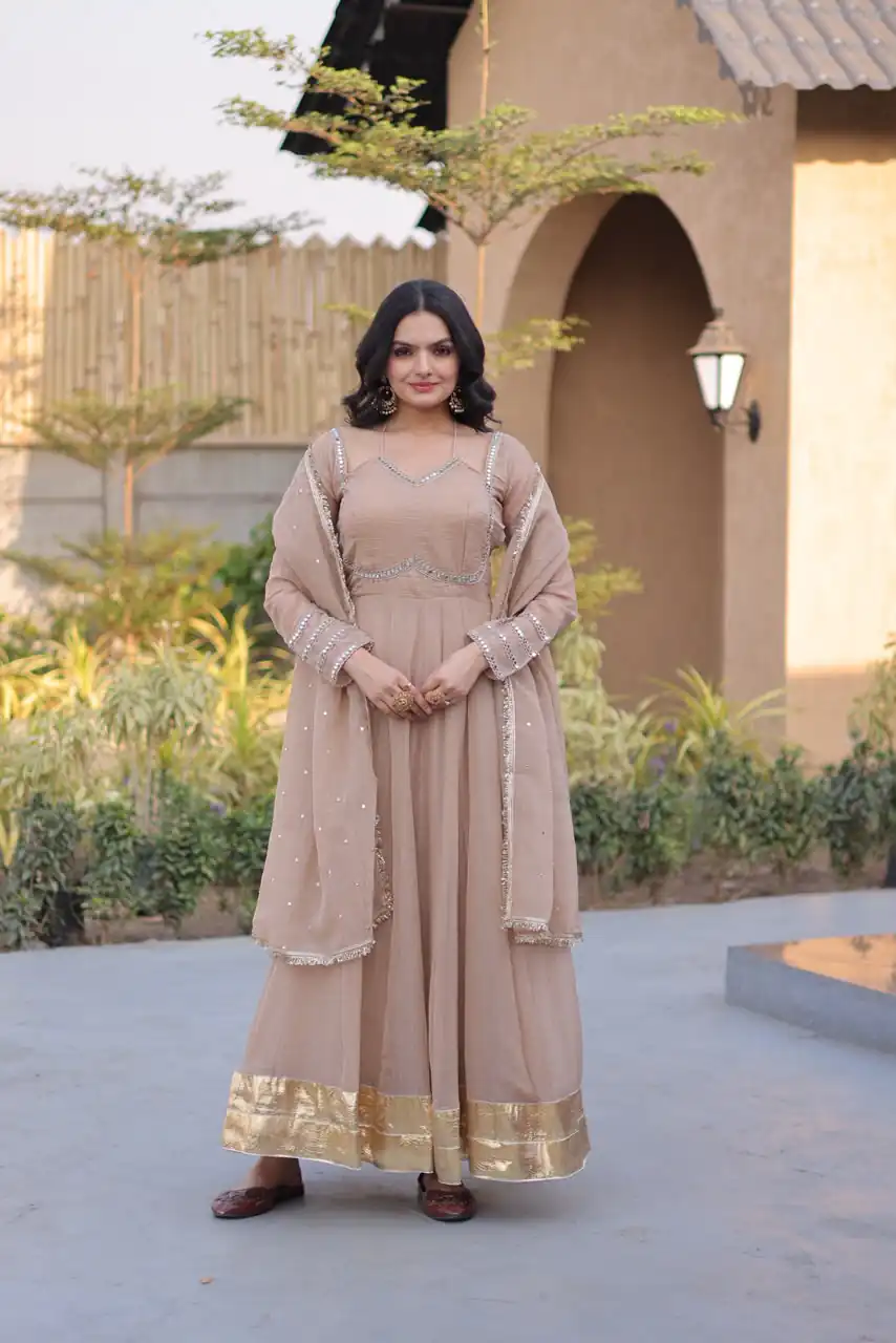 KA 1261 Cream Silver Crunchy Gown Perfect for Wedding, Party, Durga Puja, Ganesh Chaturthi, Family Gatherings – n. Festive Deal ₹2249. Delivery 4-6 Worki | Gowns, Bollywood Gowns, Creative Gowns, Designer Gowns, Embroidered Gowns, Party Wear Gowns
