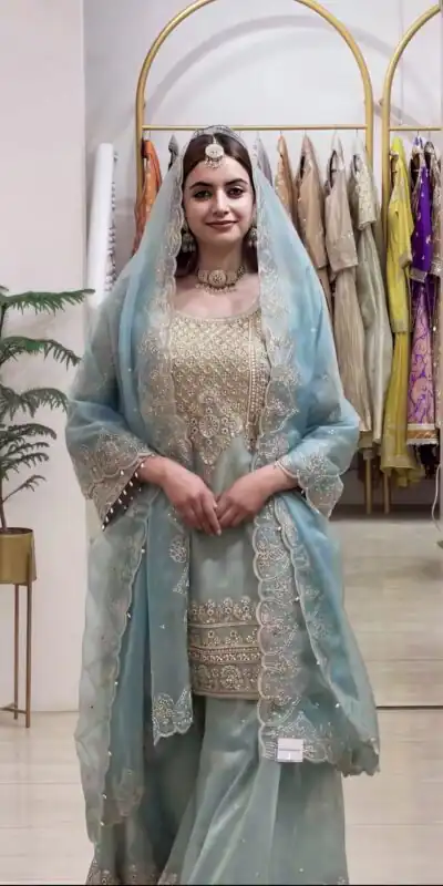 NSR 904 Dusty Blue Faux Georgette Salwar Suit with Mirror Work & Embroidery Work. Get it for ₹2399. Delivery 4-6 Working Days. Shop now. | Jump Suits, Salwar suit, Designer Suits, Casual Suits, Creative suits, Palazzo Suits, Party Wear Suits, Patiala Suits, Straight Suits