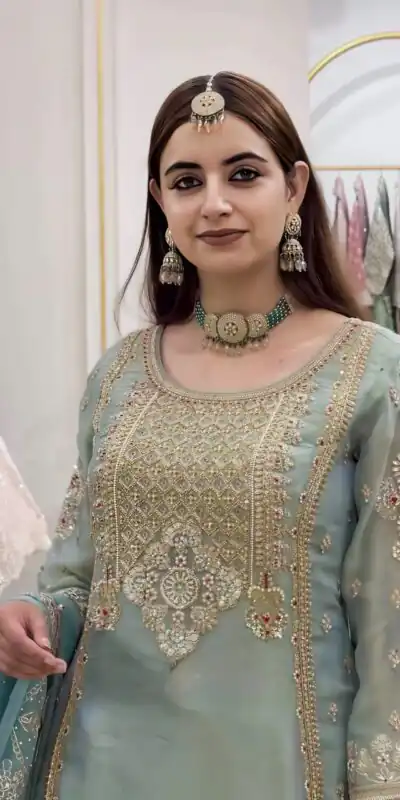 NSR 904 Dusty Blue Faux Georgette Salwar Suit with Mirror Work & Embroidery Work. Get it for ₹2399. Delivery 4-6 Working Days. Shop now. | Jump Suits, Salwar suit, Designer Suits, Casual Suits, Creative suits, Palazzo Suits, Party Wear Suits, Patiala Suits, Straight Suits