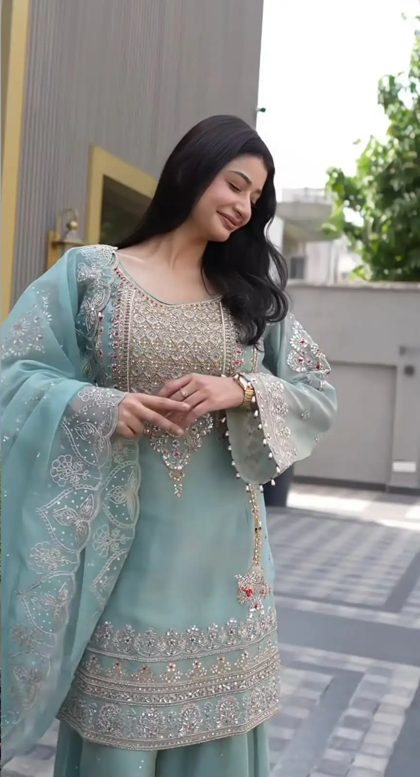 NSR 904 Dusty Blue Faux Georgette Salwar Suit with Mirror Work & Embroidery Work. Get it for ₹2399. Delivery 4-6 Working Days. Shop now. | Jump Suits, Salwar suit, Designer Suits, Casual Suits, Creative suits, Palazzo Suits, Party Wear Suits, Patiala Suits, Straight Suits