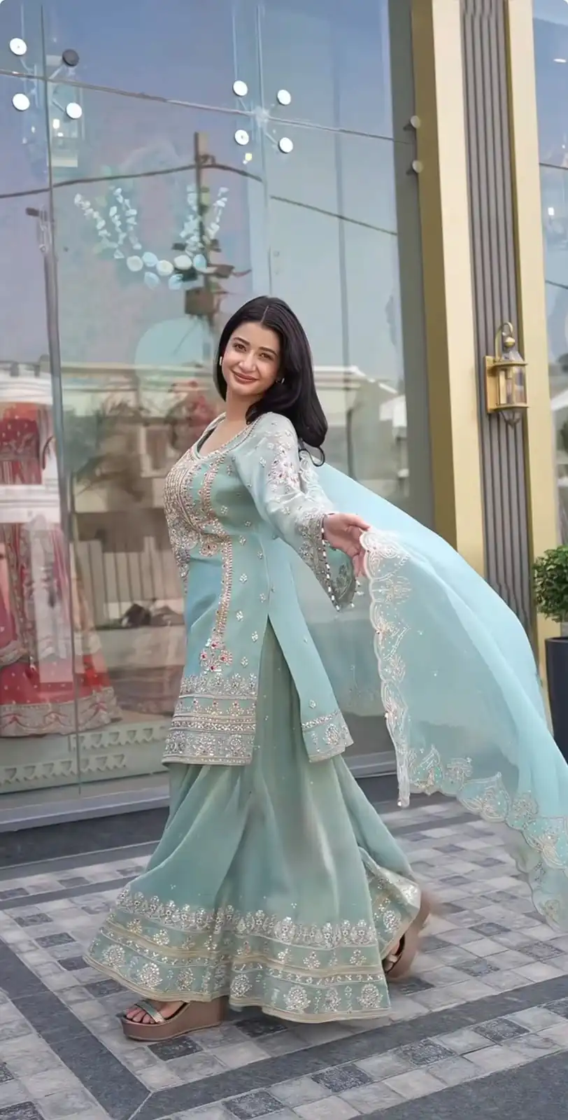 NSR 904 Dusty Blue Faux Georgette Salwar Suit with Mirror Work & Embroidery Work. Get it for ₹2399. Delivery 4-6 Working Days. Shop now. | Jump Suits, Salwar suit, Designer Suits, Casual Suits, Creative suits, Palazzo Suits, Party Wear Suits, Patiala Suits, Straight Suits