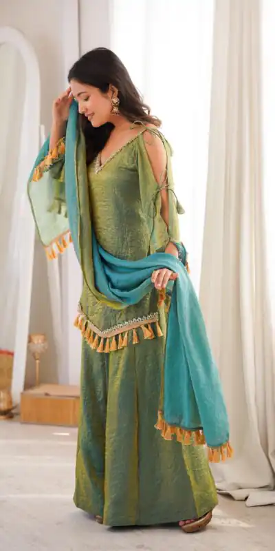SRK 5357 Green Doremon Crush Salwar Suit Perfect for Wedding, Party, Traditional Day, Baisakhi, Karwa Chauth – . Exclusive Offer ₹2099. Delive | Jump Suits, Salwar suit, Designer Suits, Casual Suits, Creative suits, Palazzo Suits, Party Wear Suits, Patiala Suits, Straight Suits