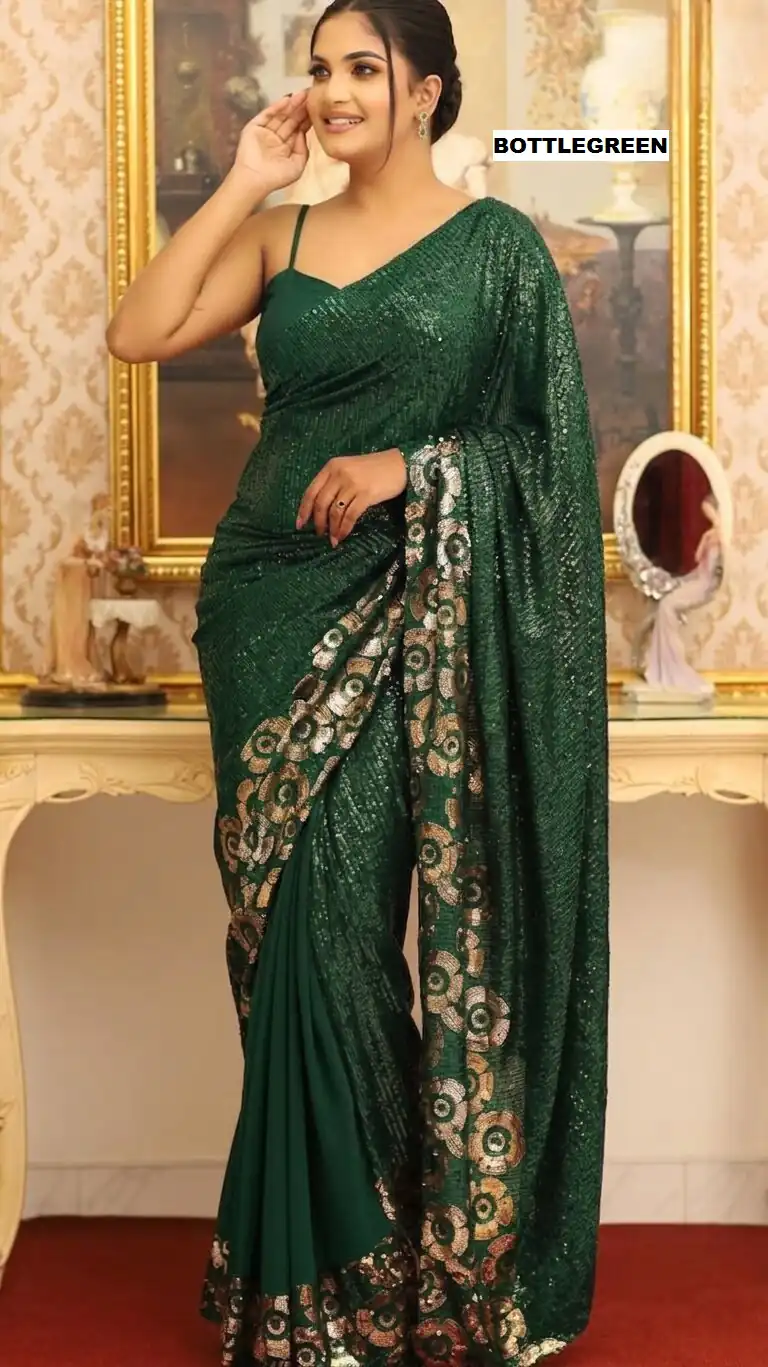 DF 3459 Green in Faux Georgette Zari Work & Embroidery Work Saree. Special Price ₹1899. Delivery 4-6 Working Days. Shop now. | Sarees, Bollywood Sarees, Creative Sarees, Designer Sarees, Embroidered Sarees, Ethnic Saree, Modern Digital sarees, Party Wear Sarees