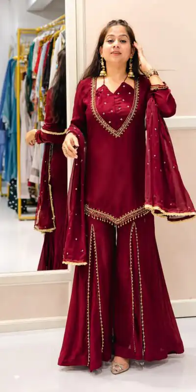 JF 054 Maroon Color Roman Silk Salwar Suit with Embroidery Work. Available at ₹2399 only. Delivery 4-6 Working Days. Shop now. | Jump Suits, Salwar suit, Designer Suits, Casual Suits, Creative suits, Palazzo Suits, Party Wear Suits, Patiala Suits, Straight Suits