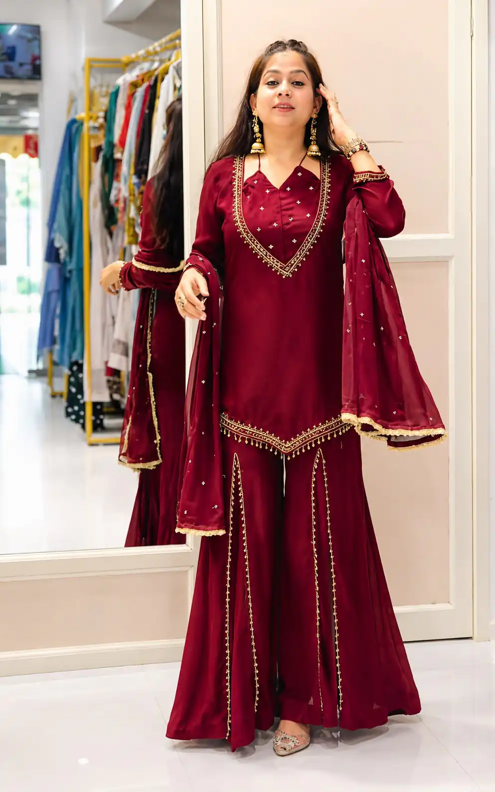 JF 054 Maroon Color Roman Silk Salwar Suit with Embroidery Work. Available at ₹2399 only. Delivery 4-6 Working Days. Shop now. | Jump Suits, Salwar suit, Designer Suits, Casual Suits, Creative suits, Palazzo Suits, Party Wear Suits, Patiala Suits, Straight Suits
