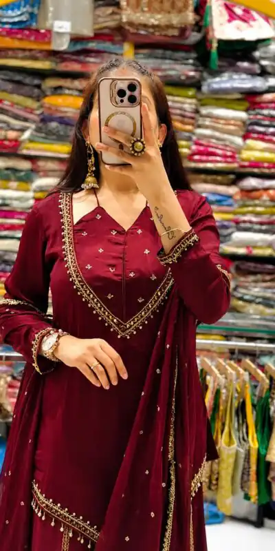 JF 054 Maroon Color Roman Silk Salwar Suit with Embroidery Work. Available at ₹2399 only. Delivery 4-6 Working Days. Shop now. | Jump Suits, Salwar suit, Designer Suits, Casual Suits, Creative suits, Palazzo Suits, Party Wear Suits, Patiala Suits, Straight Suits