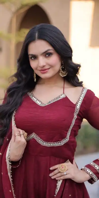 KA 1261 Maroon Silver Crunchy Gown Perfect for Wedding, Party, Durga Puja, Ganesh Chaturthi, Family Gatherings – n. Festive Deal ₹2249. Delivery 4-6 Worki | Gowns, Bollywood Gowns, Creative Gowns, Designer Gowns, Embroidered Gowns, Party Wear Gowns