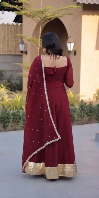 KA 1261 Maroon Silver Crunchy Gown Perfect for Wedding, Party, Durga Puja, Ganesh Chaturthi, Family Gatherings – n. Festive Deal ₹2249. Delivery 4-6 Worki | Gowns, Bollywood Gowns, Creative Gowns, Designer Gowns, Embroidered Gowns, Party Wear Gowns