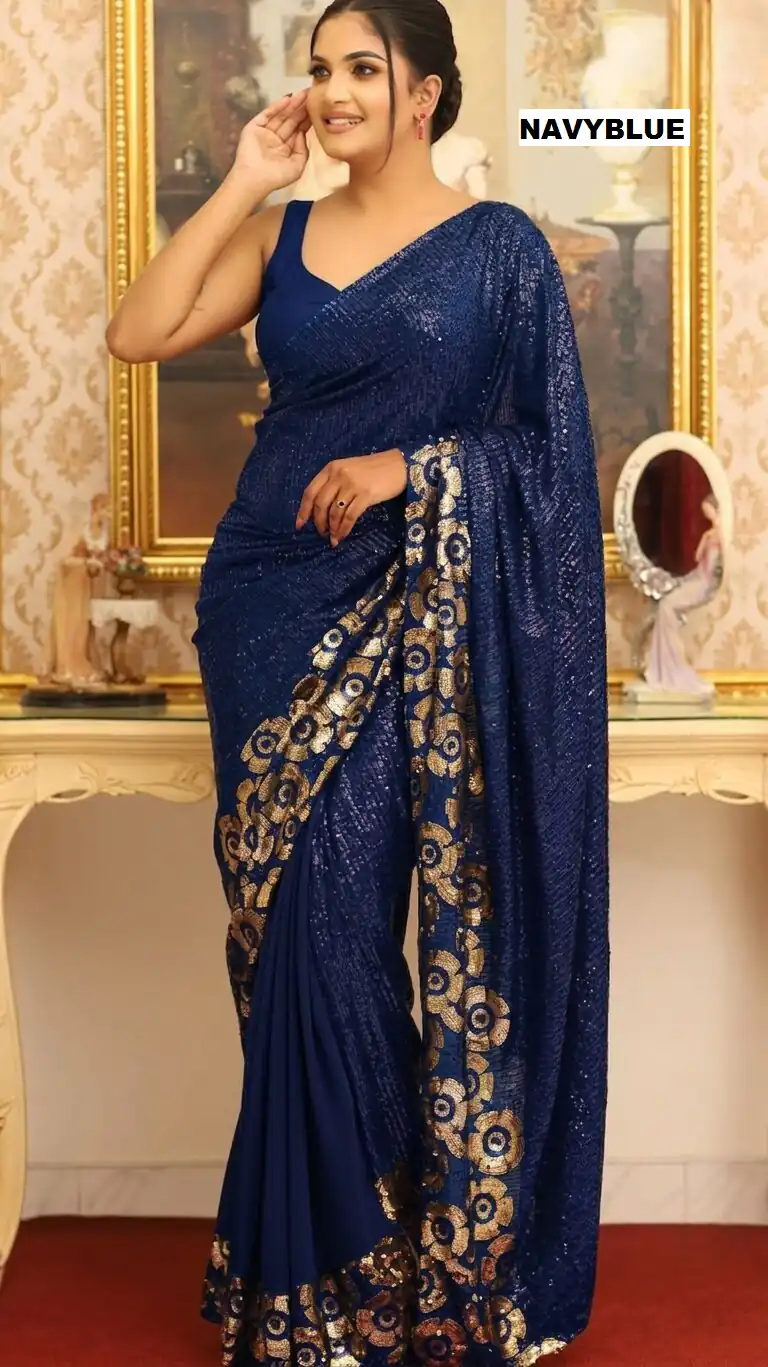 DF 3459 Navy Blue in Faux Georgette Zari Work & Embroidery Work Saree. Special Price ₹1899. Delivery 4-6 Working Days. Shop now. | Sarees, Bollywood Sarees, Creative Sarees, Designer Sarees, Embroidered Sarees, Ethnic Saree, Modern Digital sarees, Party Wear Sarees
