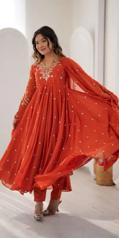 JF 056 Orange Faux Georgette Salwar Suit with Mirror Work & Embroidery Work. Get it for ₹2349. Delivery 4-6 Working Days. Shop now. | Jump Suits, Salwar suit, Designer Suits, Casual Suits, Creative suits, Palazzo Suits, Party Wear Suits, Patiala Suits, Straight Suits