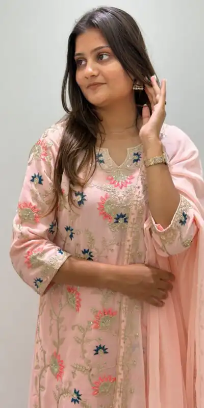 BE 486 Peach Faux Georgette Salwar Suit with Mirror Work & Embroidery Work. Get it for ₹2449. Delivery 4-6 Working Days. Shop now. | Jump Suits, Salwar suit, Designer Suits, Casual Suits, Creative suits, Palazzo Suits, Party Wear Suits, Patiala Suits, Straight Suits