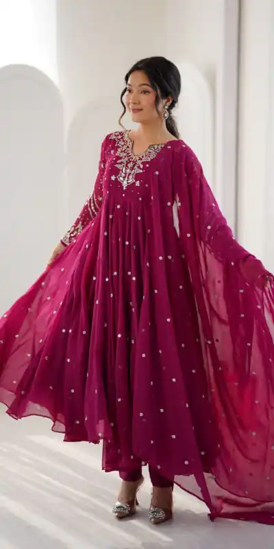 JF 056 Pink Faux Georgette Salwar Suit with Mirror Work & Embroidery Work. Get it for ₹2349. Delivery 4-6 Working Days. Shop now. | Jump Suits, Salwar suit, Designer Suits, Casual Suits, Creative suits, Palazzo Suits, Party Wear Suits, Patiala Suits, Straight Suits