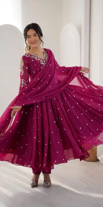 JF 056 Pink Faux Georgette Salwar Suit with Mirror Work & Embroidery Work. Get it for ₹2349. Delivery 4-6 Working Days. Shop now. | Jump Suits, Salwar suit, Designer Suits, Casual Suits, Creative suits, Palazzo Suits, Party Wear Suits, Patiala Suits, Straight Suits
