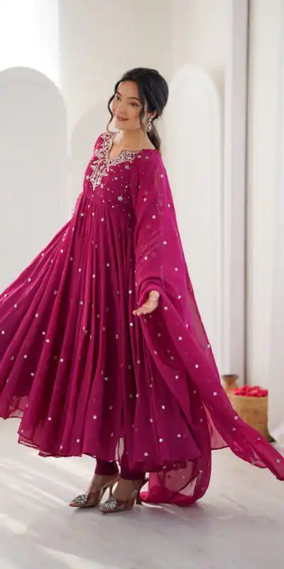 JF 056 Pink Faux Georgette Salwar Suit with Mirror Work & Embroidery Work. Get it for ₹2349. Delivery 4-6 Working Days. Shop now. | Jump Suits, Salwar suit, Designer Suits, Casual Suits, Creative suits, Palazzo Suits, Party Wear Suits, Patiala Suits, Straight Suits