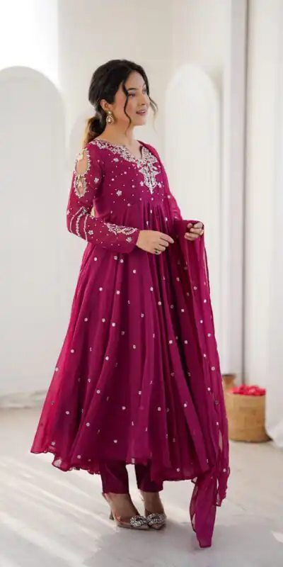 JF 056 Pink Faux Georgette Salwar Suit with Mirror Work & Embroidery Work. Get it for ₹2349. Delivery 4-6 Working Days. Shop now. | Jump Suits, Salwar suit, Designer Suits, Casual Suits, Creative suits, Palazzo Suits, Party Wear Suits, Patiala Suits, Straight Suits