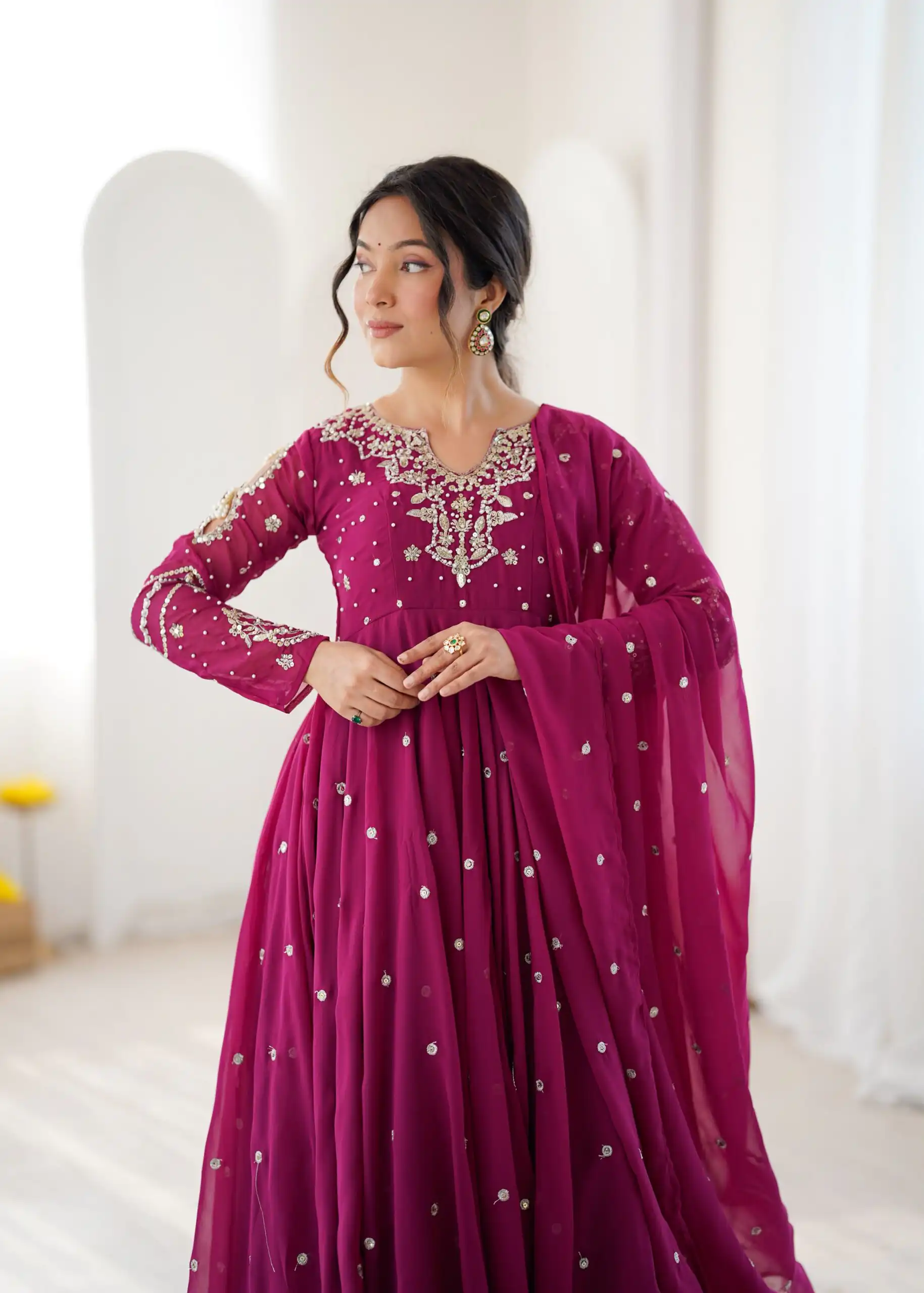 JF 056 Pink Faux Georgette Salwar Suit with Mirror Work & Embroidery Work. Get it for ₹2349. Delivery 4-6 Working Days. Shop now. | Jump Suits, Salwar suit, Designer Suits, Casual Suits, Creative suits, Palazzo Suits, Party Wear Suits, Patiala Suits, Straight Suits