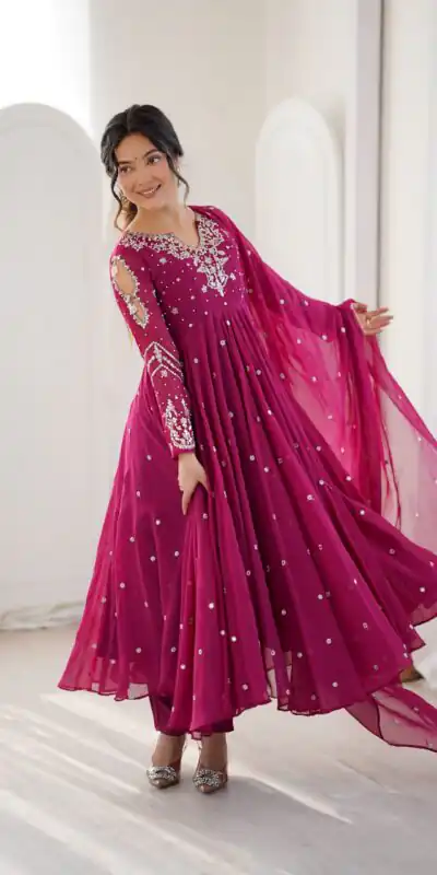 JF 056 Pink Faux Georgette Salwar Suit with Mirror Work & Embroidery Work. Get it for ₹2349. Delivery 4-6 Working Days. Shop now. | Jump Suits, Salwar suit, Designer Suits, Casual Suits, Creative suits, Palazzo Suits, Party Wear Suits, Patiala Suits, Straight Suits