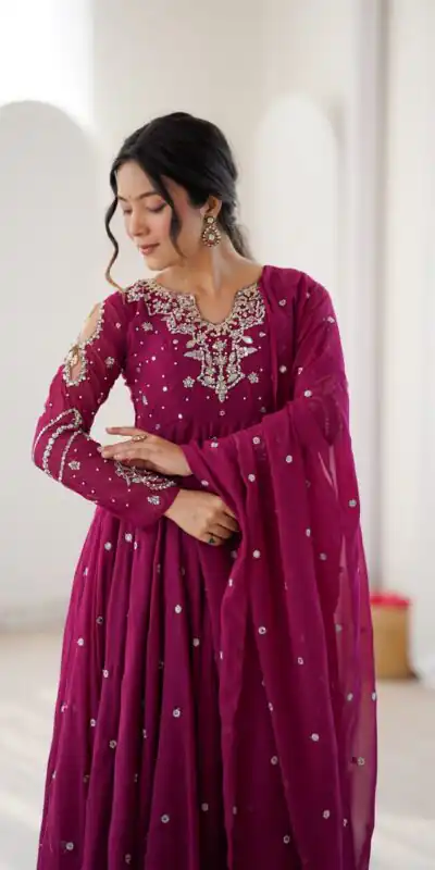 JF 056 Pink Faux Georgette Salwar Suit with Mirror Work & Embroidery Work. Get it for ₹2349. Delivery 4-6 Working Days. Shop now. | Jump Suits, Salwar suit, Designer Suits, Casual Suits, Creative suits, Palazzo Suits, Party Wear Suits, Patiala Suits, Straight Suits
