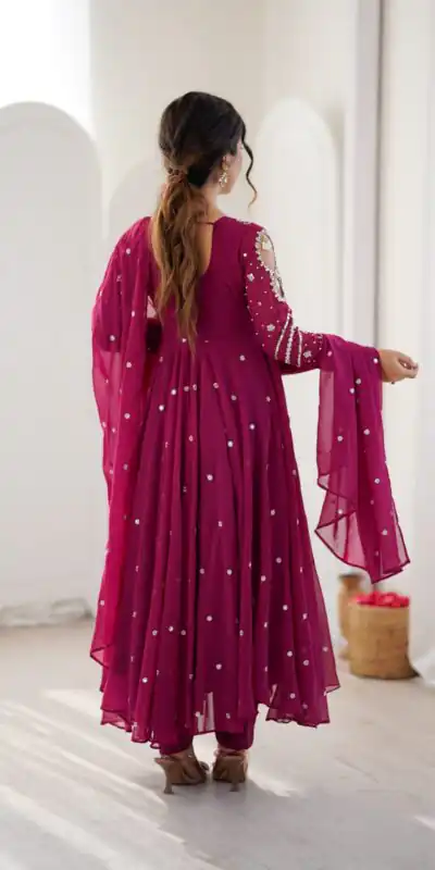 JF 056 Pink Faux Georgette Salwar Suit with Mirror Work & Embroidery Work. Get it for ₹2349. Delivery 4-6 Working Days. Shop now. | Jump Suits, Salwar suit, Designer Suits, Casual Suits, Creative suits, Palazzo Suits, Party Wear Suits, Patiala Suits, Straight Suits