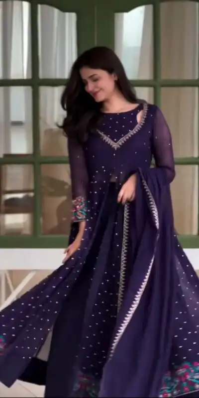 SR 1721 Purple l Faux Georgette Salwar Suit with Mirror Work & Embroidery Work. Get it for ₹2399. Delivery 4-6 Working Days. Shop now. | Jump Suits, Salwar suit, Designer Suits, Casual Suits, Creative suits, Palazzo Suits, Party Wear Suits, Patiala Suits, Straight Suits