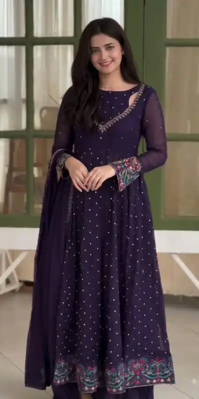 SR 1721 Purple l Faux Georgette Salwar Suit with Mirror Work & Embroidery Work. Get it for ₹2399. Delivery 4-6 Working Days. Shop now. | Jump Suits, Salwar suit, Designer Suits, Casual Suits, Creative suits, Palazzo Suits, Party Wear Suits, Patiala Suits, Straight Suits