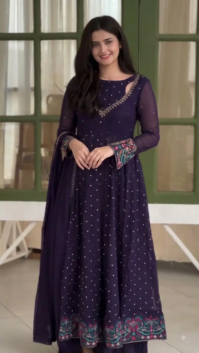 SR 1721 Purple l Faux Georgette Salwar Suit with Mirror Work & Embroidery Work. Get it for ₹2399. Delivery 4-6 Working Days. Shop now. | Jump Suits, Salwar suit, Designer Suits, Casual Suits, Creative suits, Palazzo Suits, Party Wear Suits, Patiala Suits, Straight Suits