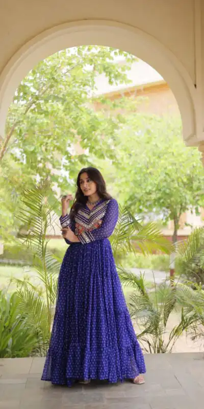KA 1271 Royal Blue in Colour Faux Georgette Bandhani Print Work Gown. Available at ₹2069 only. Delivery 4-6 Working Days. Shop now. | Gowns, Bollywood Gowns, Creative Gowns, Designer Gowns, Embroidered Gowns, Party Wear Gowns