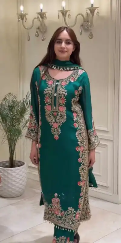 AD 240 Teal Faux Georgette Salwar Suit with Mirror Work & Embroidery Work. Get it for ₹2449. Delivery 4-6 Working Days. Shop now. | Jump Suits, Salwar suit, Designer Suits, Casual Suits, Creative suits, Palazzo Suits, Party Wear Suits, Patiala Suits, Straight Suits