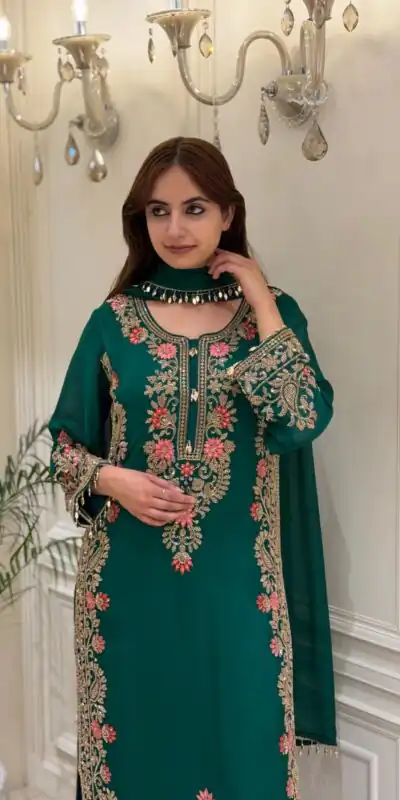 AD 240 Teal Faux Georgette Salwar Suit with Mirror Work & Embroidery Work. Get it for ₹2449. Delivery 4-6 Working Days. Shop now. | Jump Suits, Salwar suit, Designer Suits, Casual Suits, Creative suits, Palazzo Suits, Party Wear Suits, Patiala Suits, Straight Suits