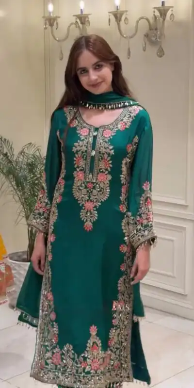 AD 240 Teal Faux Georgette Salwar Suit with Mirror Work & Embroidery Work. Get it for ₹2449. Delivery 4-6 Working Days. Shop now. | Jump Suits, Salwar suit, Designer Suits, Casual Suits, Creative suits, Palazzo Suits, Party Wear Suits, Patiala Suits, Straight Suits
