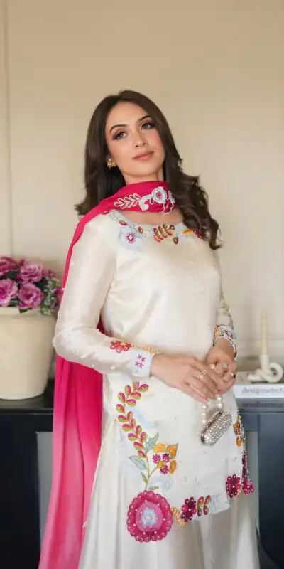 VLM 338 White Color Roman Silk Salwar Suit with Embroidery Work. Available at ₹2499 only. Delivery 4-6 Working Days. Shop now. | Jump Suits, Salwar suit, Designer Suits, Casual Suits, Creative suits, Palazzo Suits, Party Wear Suits, Patiala Suits, Straight Suits