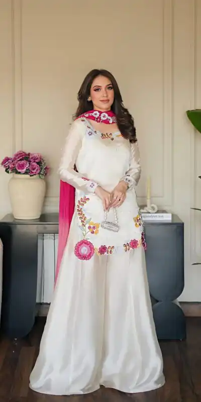 VLM 338 White Color Roman Silk Salwar Suit with Embroidery Work. Available at ₹2499 only. Delivery 4-6 Working Days. Shop now. | Jump Suits, Salwar suit, Designer Suits, Casual Suits, Creative suits, Palazzo Suits, Party Wear Suits, Patiala Suits, Straight Suits