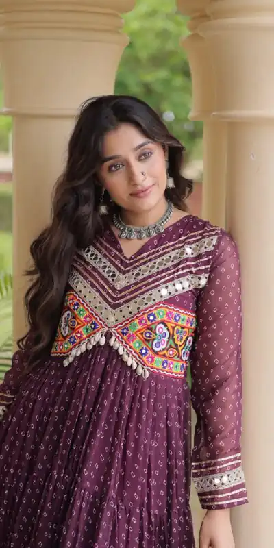KA 1271 Wine in Colour Faux Georgette Bandhani Print Work Gown. Available at ₹2069 only. Delivery 4-6 Working Days. Shop now. | Gowns, Bollywood Gowns, Creative Gowns, Designer Gowns, Embroidered Gowns, Party Wear Gowns