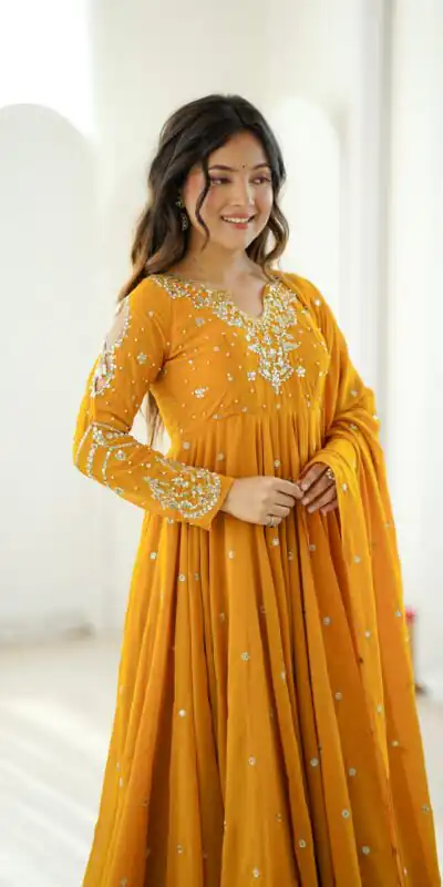 JF 056 Yellow Faux Georgette Salwar Suit with Mirror Work & Embroidery Work. Get it for ₹2349. Delivery 4-6 Working Days. Shop now. | Jump Suits, Salwar suit, Designer Suits, Casual Suits, Creative suits, Palazzo Suits, Party Wear Suits, Patiala Suits, Straight Suits