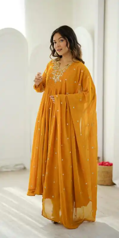 JF 056 Yellow Faux Georgette Salwar Suit with Mirror Work & Embroidery Work. Get it for ₹2349. Delivery 4-6 Working Days. Shop now. | Jump Suits, Salwar suit, Designer Suits, Casual Suits, Creative suits, Palazzo Suits, Party Wear Suits, Patiala Suits, Straight Suits