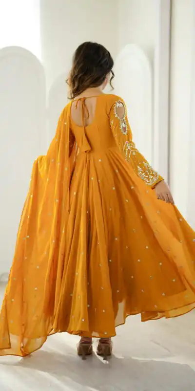 JF 056 Yellow Faux Georgette Salwar Suit with Mirror Work & Embroidery Work. Get it for ₹2349. Delivery 4-6 Working Days. Shop now. | Jump Suits, Salwar suit, Designer Suits, Casual Suits, Creative suits, Palazzo Suits, Party Wear Suits, Patiala Suits, Straight Suits