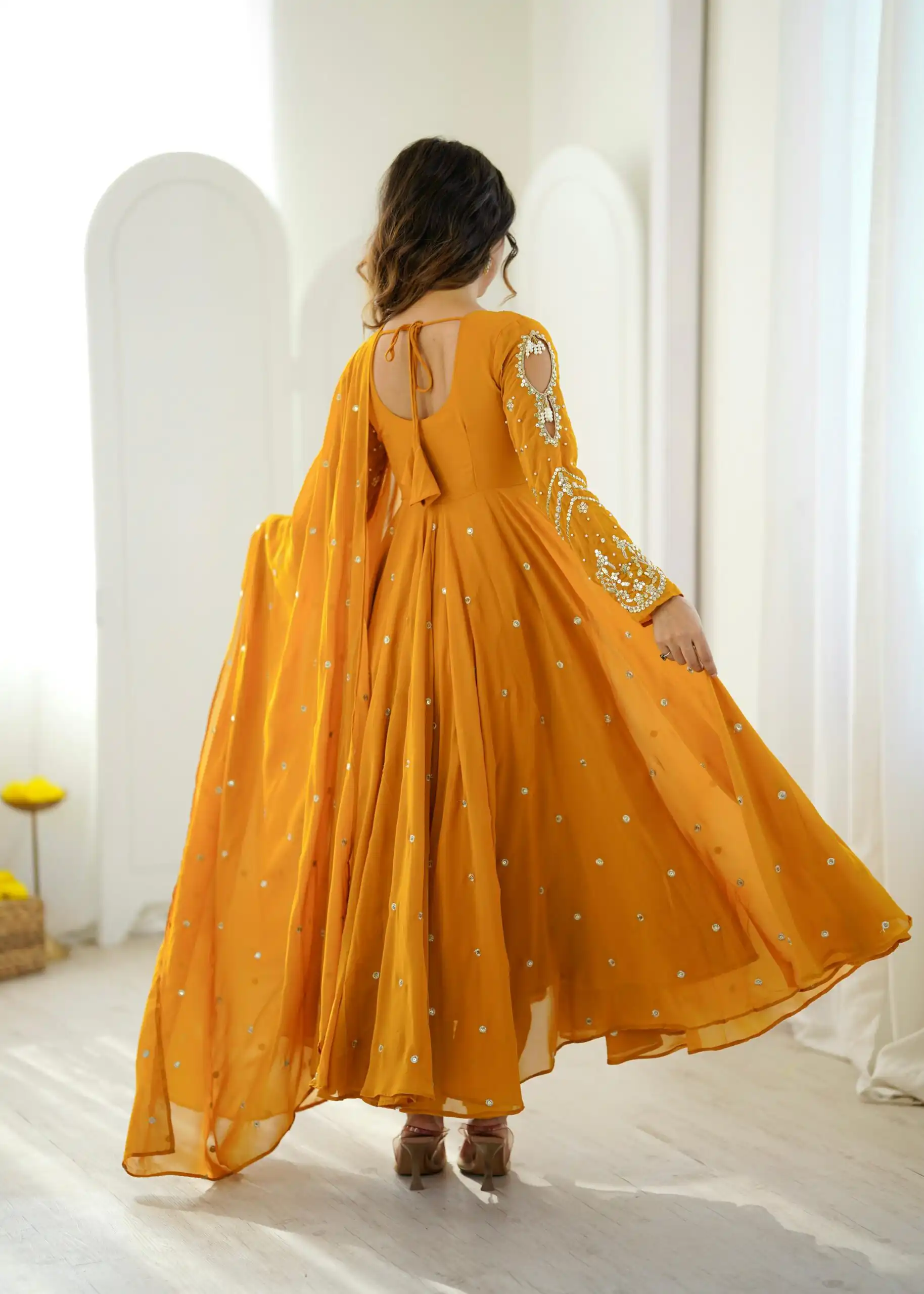 JF 056 Yellow Faux Georgette Salwar Suit with Mirror Work & Embroidery Work. Get it for ₹2349. Delivery 4-6 Working Days. Shop now. | Jump Suits, Salwar suit, Designer Suits, Casual Suits, Creative suits, Palazzo Suits, Party Wear Suits, Patiala Suits, Straight Suits