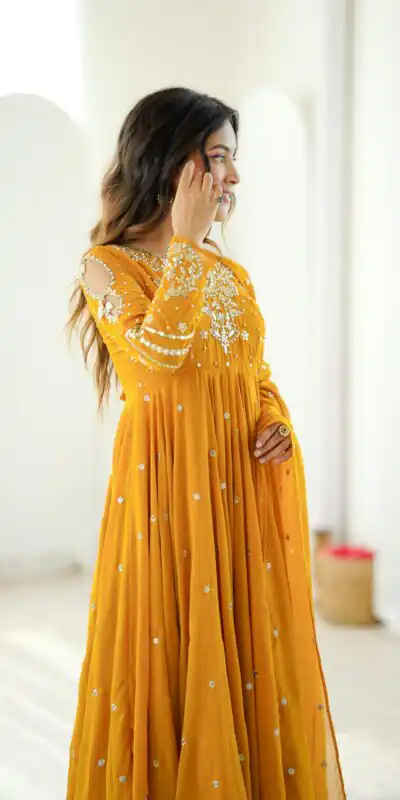 JF 056 Yellow Faux Georgette Salwar Suit with Mirror Work & Embroidery Work. Get it for ₹2349. Delivery 4-6 Working Days. Shop now. | Jump Suits, Salwar suit, Designer Suits, Casual Suits, Creative suits, Palazzo Suits, Party Wear Suits, Patiala Suits, Straight Suits