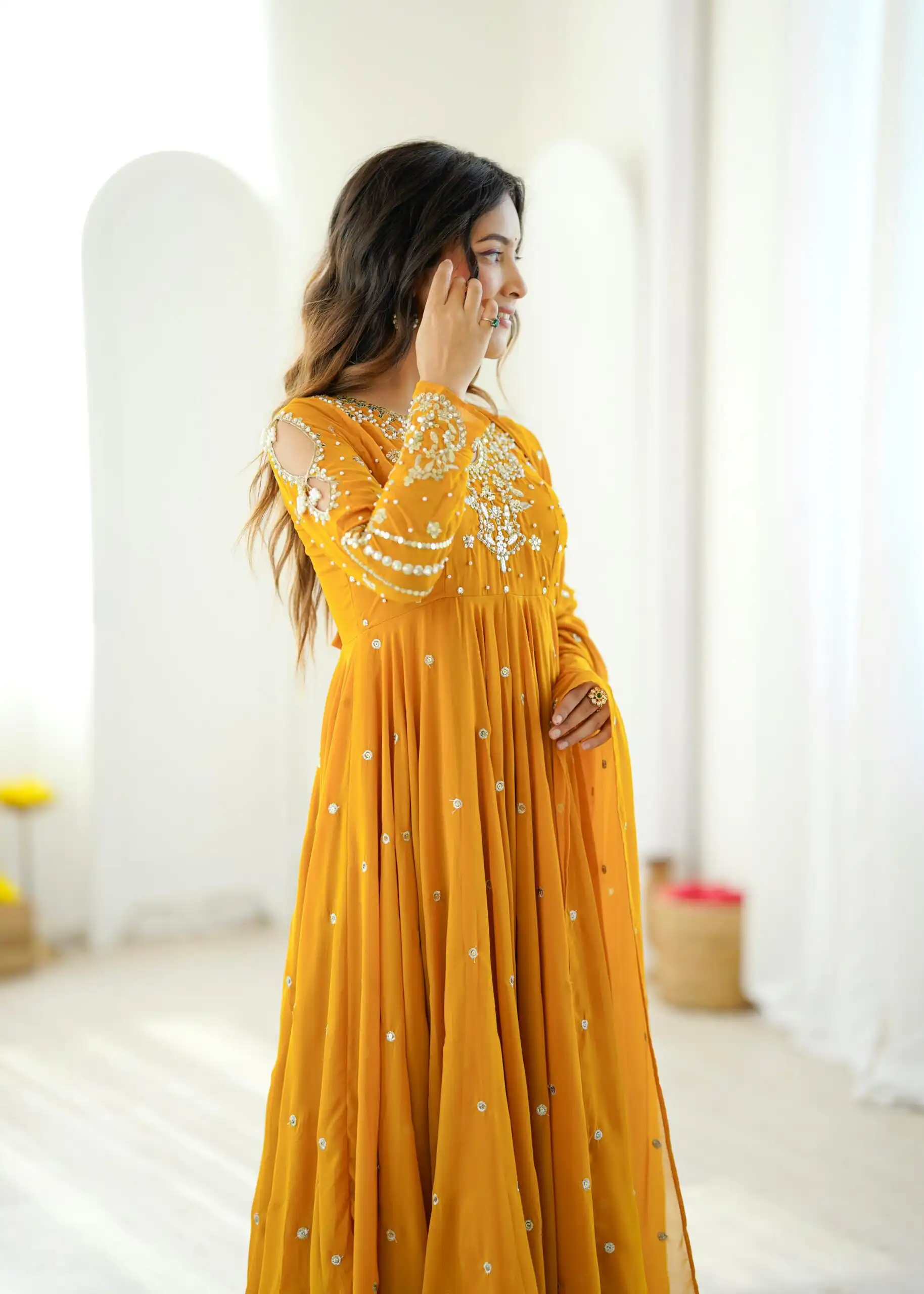 JF 056 Yellow Faux Georgette Salwar Suit with Mirror Work & Embroidery Work. Get it for ₹2349. Delivery 4-6 Working Days. Shop now. | Jump Suits, Salwar suit, Designer Suits, Casual Suits, Creative suits, Palazzo Suits, Party Wear Suits, Patiala Suits, Straight Suits